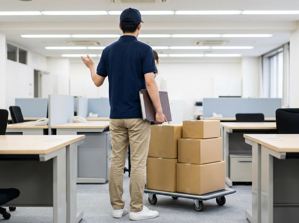 オフィスでファイルを持ち説明するドライバー
