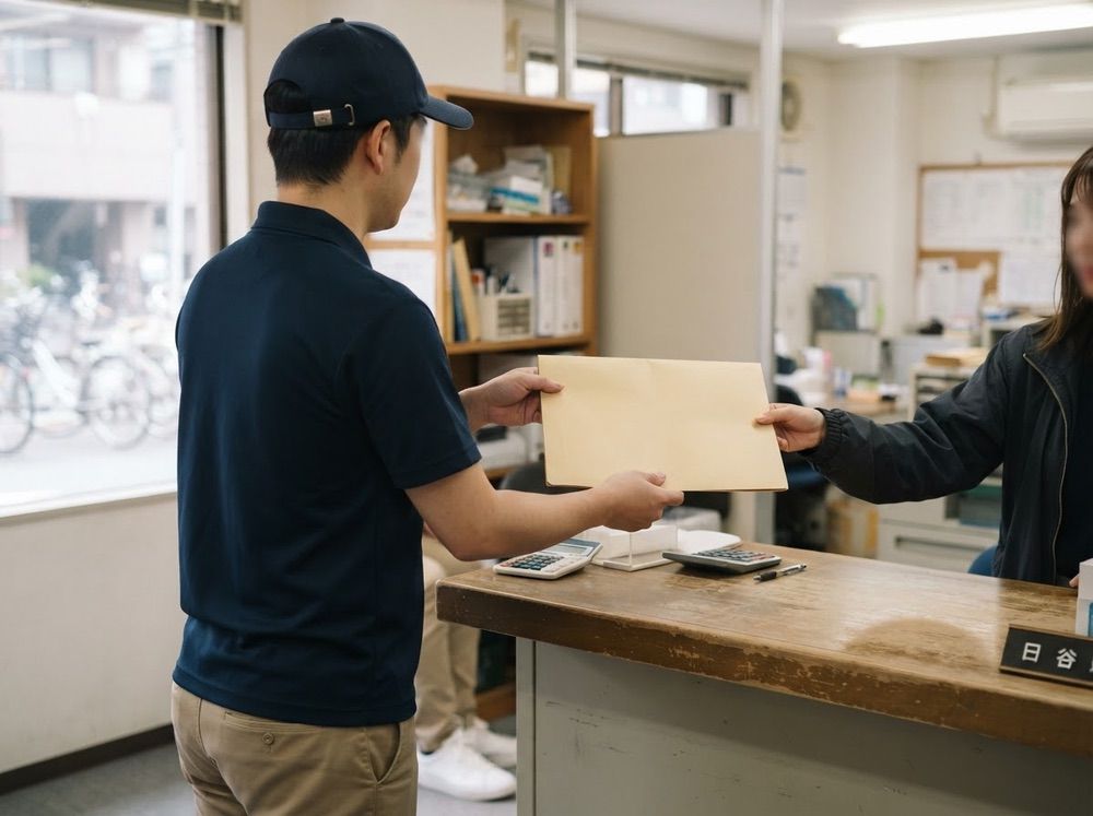 見積書を手渡すドライバー